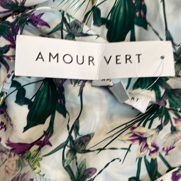 Amour Vert Amy Tropez Floral Print 100% Silk Blouse M - Picture 7 of 8